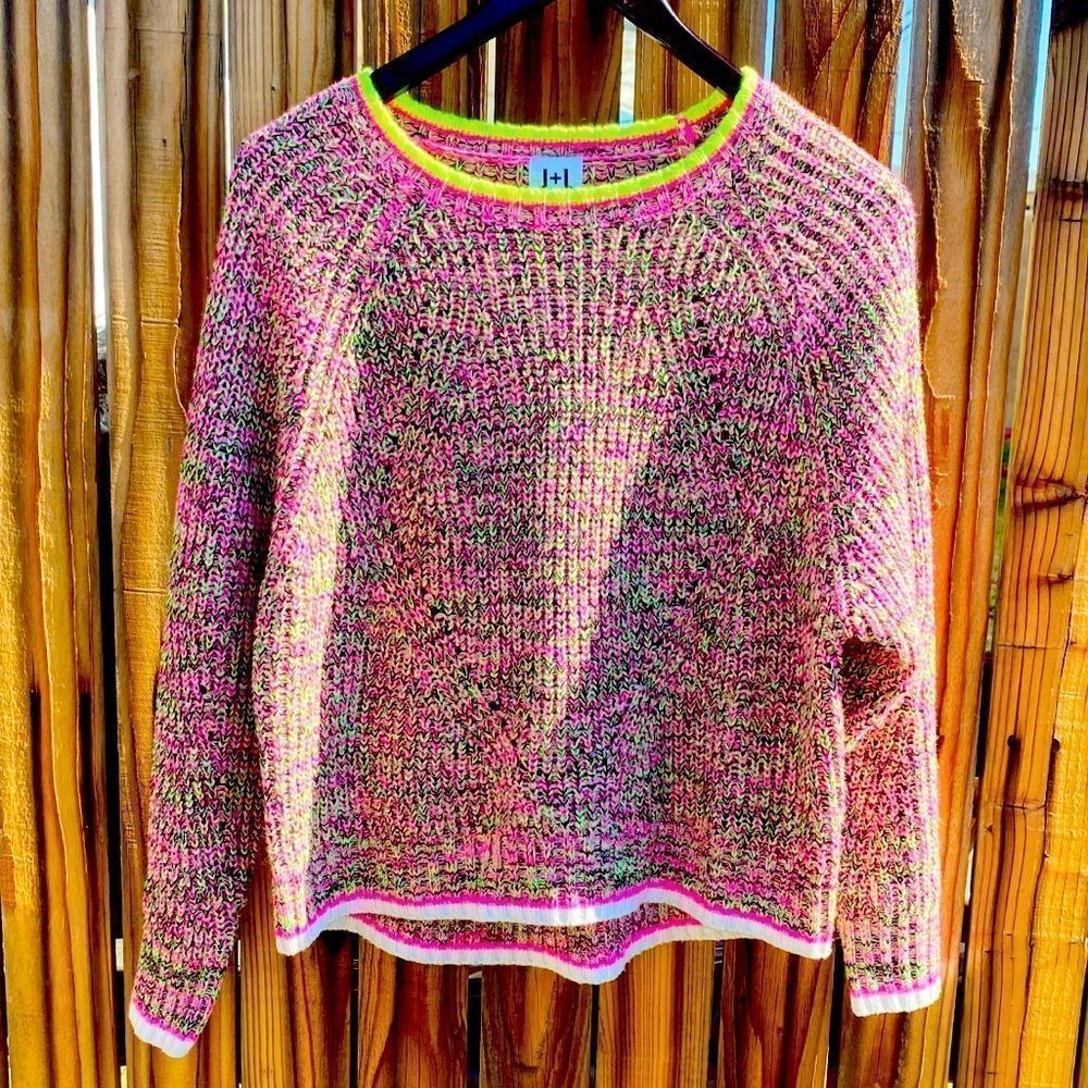 John + Jenn Chunky Knit Cropped Sweater Neon Pink Size XS